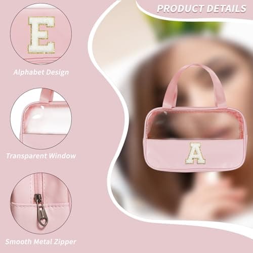Bliceon Makeup Bag, Clear Travel Toiletries Bag, Personalized Gifts, Handbag Embroidery, for Going Out, Daily Necessities, Make-Up, Travelling, Girls Birthday Presents, Pink, E — view 3