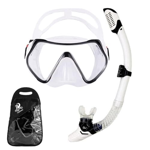 TUDIVING Snorkeling Gear for Adults,Anti-Fog Panoramic View Swim Mask Dry Top Snorkel Kit,Snorkel Mask Set for Snorkeling Scuba Diving Swimming Travel with Carry Bag (White)