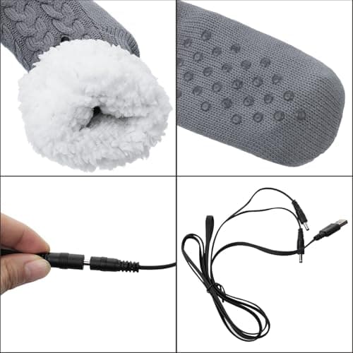 USB Heated Floor Socks Slippers Indoor Non-Slip Winter Foot Warmer Heating Footwear Fleece Knit Socks for Women Men — view 4