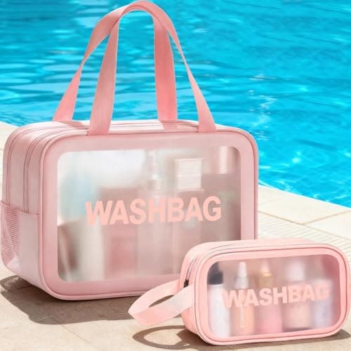 2 PCS Clear Toiletry Bag, Wet Dry Separation Wash Bag, Clear Ttravel Toiletries Bag, Waterproof Large Capacity Shower Bag, PU Makeup Bag with Handles for Women Girls — view 2