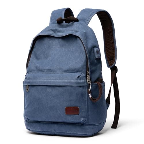 Muzee Canvas School Backpack with 15.6 inch Laptop for Men Women, Lightweight Anti-Theft Travel Daypack College Student Backpack Mit USB Charging Port