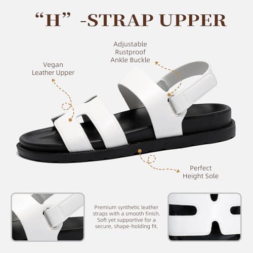INNERSECT CO Women’s Flat Sandals with Adjustable Buckle, Comfortable Cushioned Footbed, Lightweight Non-Slip Summer Casual Shoes (WHITE, Adult, Women, 6, Numeric, UK Footwear Size System, Medium) — view 3