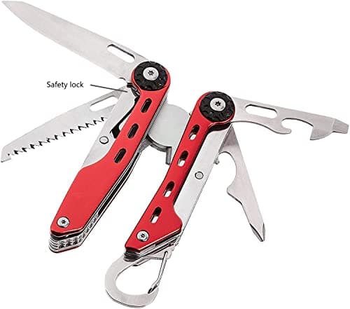 Amazon Basics 10-in-1 Stainless Steel Multitool Safety Lock with Nylon Sheath, 10.4 x 4.5 x 2.03 cm, Red & Black — view 3