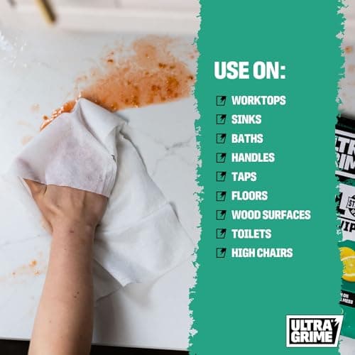 UltraGrime Antibacterial Wet Wipes Alcohol-Free Antiseptic Heavy-Duty Cleaning Cloths & Hand Wipes - Multi-Purpose Kitchen, Toilet, Floor & Surface Cleaning - Extra Large Cloth Wipes (Pack of 80) — view 3