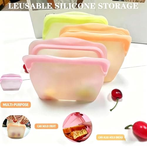 Everbag Silicone Storage, Reusable Silicone Food Storage Bags, BPA-Free Ziplock Food Storage Containers, Microwave, Dishwasher & Oven Safe (4PCS) — view 5
