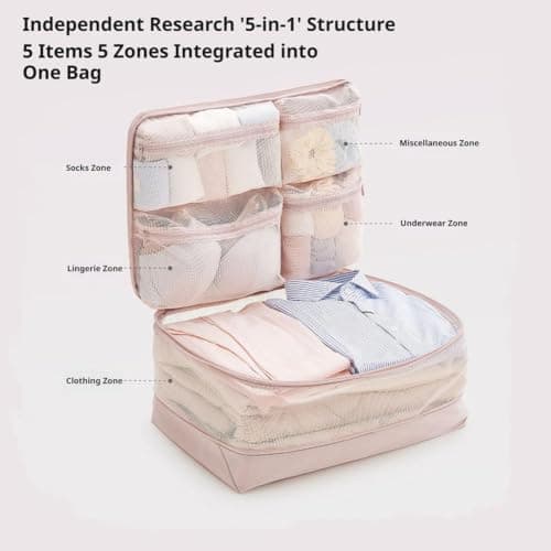 5-in-1 Compression Packing Cube – Hanging Luggage Organizer with 4 Compartments for Clothes & Underwear, Machine Washable Travel Suitcase Accessories,Space-Saving Travel Essentials,17.7x12.6”(Purple) — view 3