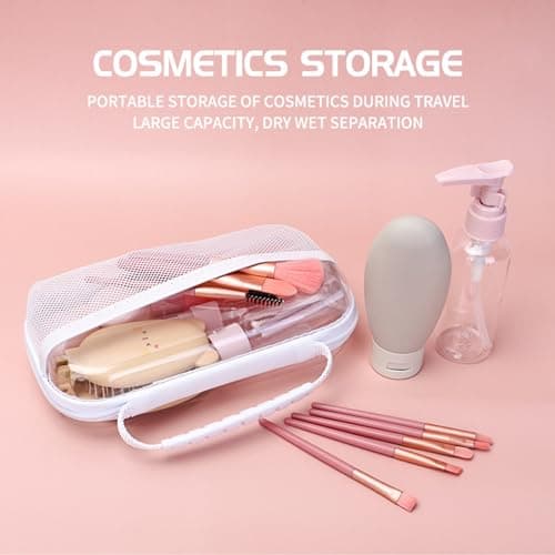 3 Pcs Clear Travel Toiletry Bags, Mesh Makeup Organiser Set with Handles, Portable Cosmetic Storage Pouch Case for Toiletries, Skincare, Brushes, Water-Resistant & Stackable Toiletry Organiser — view 4