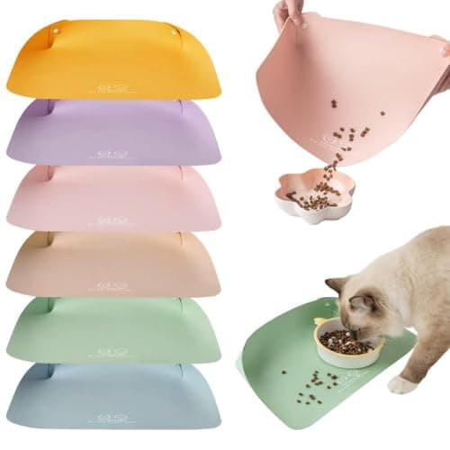 Cat Dog Food Mat,Snap-Button Faux Leather Pet Food Mats,Waterproof Non Slip Leather Pet Feeding Mat for Cats and Small Dogs,Semi Enclosed Easy Clean Mats to Contain Spills,for Bowls,Water Fountains — view 2