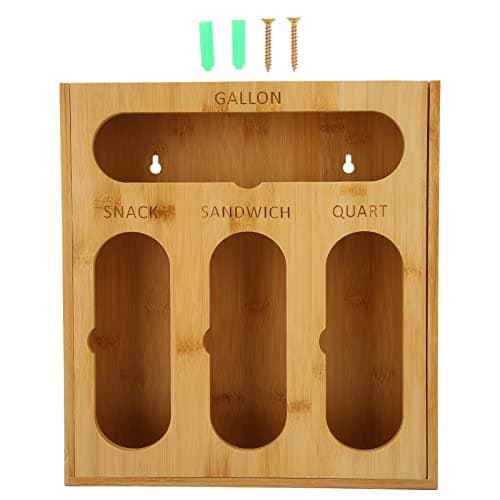YUMILI Food Storage Bag Container - Bamboo Polished Finish Drawer Design Food Bag Storage Box, Vacuum Food Bags Storage Box for Kitchen Home, Bamboo/White(Bamboo)