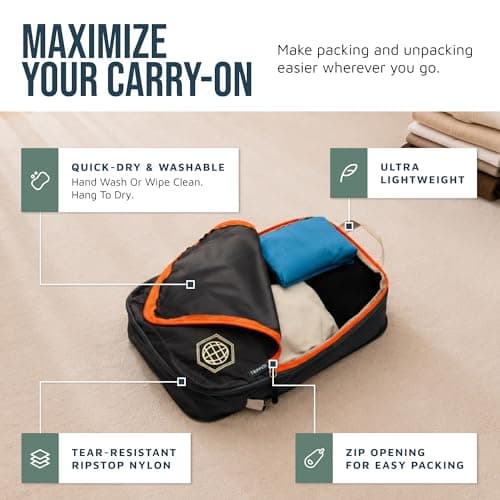 Compression Packing Cubes for Travel- Packing Cubes and Travel Organizers, Grey and Orange, 6Piece — view 3