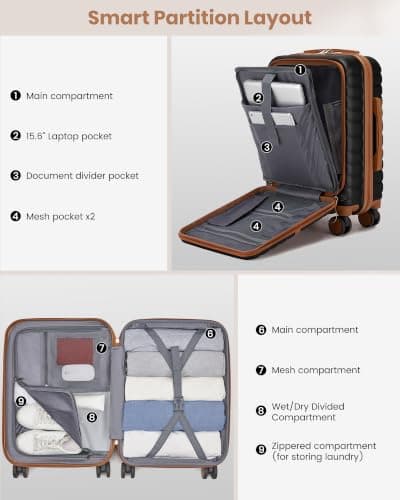 Kono Cabin Suitcase with Laptop Compartment 21 Inch ABS+PC Carry On Luggage — view 4