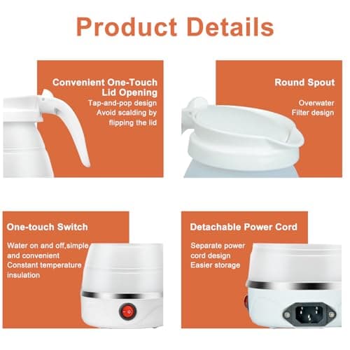 ZHSDUEWN Foldable Electric Kettle, Travel Camping Mini Portable Collapsible Kettle Camping Kettle Electric, Small Caravan Coffee Maker for Outdoor Hiking Bedroom (600ML) — view 5
