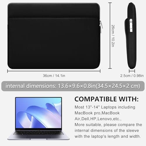 HEDUGO 13-14 Inch Laptop Sleeve Case Compatible with 13 to 14 inches MacBook Air/Pro Notebook Chromebook Portable Laptop Sleeve Bag with Front Pocket Shockproof Padded Computer Pouch Cover, Black — view 2