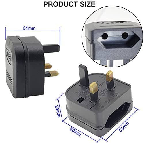 Casoter 2-Pin EU to 3-Pin UK Plug Adaptor, 5A Fuse European Type C E F to Britain Type G Plug Converter, Black Euro Plug Adaptor UK Socket Adapter, 3 Pack — view 2