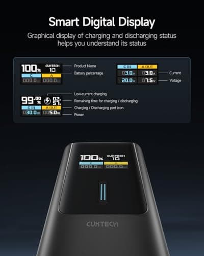 CUKTECH 10 Power Bank 100W Laptop Portable Charger, 10000mAh Battery Pack USB C with Smart TFT Display, PD3.0 Fast Charging for iPhone 16/15 Series, Samsung Galaxy S24/S23, iPad Air/Pro, MacBook, Dell — view 4
