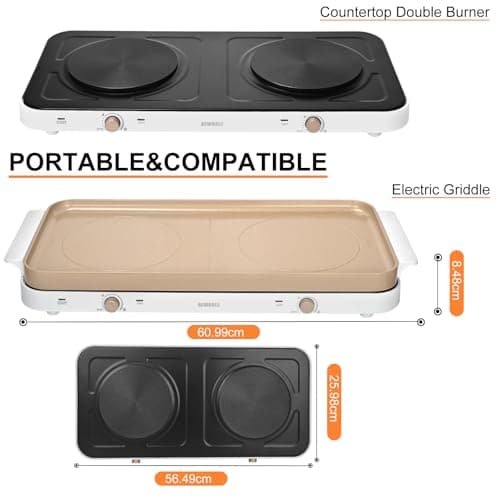 AEWHALE 2-in-1 Electric Griddle & Hot Plate, portable hob Gold — view 2