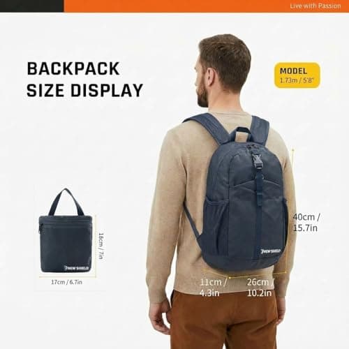 mefound Waterproof Lightweight Backpack for Men Women, 20L Small Foldable Rucksack for Travel, Cabin Size Daypack for Hiking Work School, Compact Water Resistant Bag with Bottle Holder — view 6