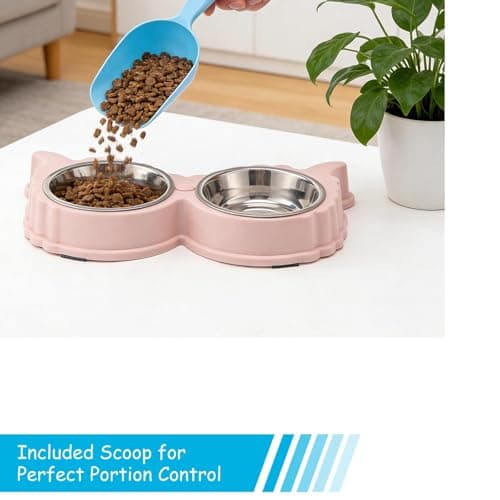 3Pcs Double Cat Bowl Set with Stand, Stainless Steel Pet Food Water Bowls — view 6