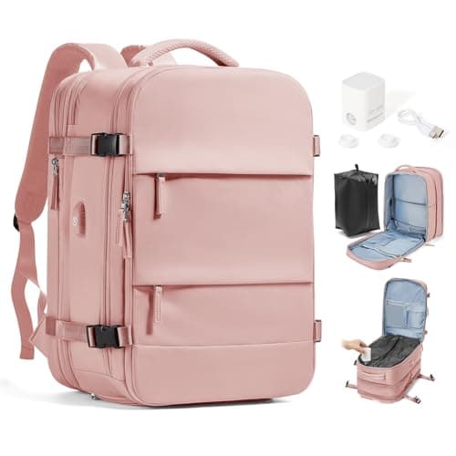 bergsalz Travel Backpack with Compression Vacuum Storage Bag & Electric Pump, Expandable Flight Approved Carry On Backpack, Pink, 18.5x12.6x8.66 inches, Modern