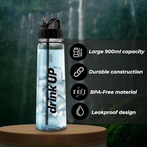 DrinkUp Motivational Water Bottle with Time Markings & Straw 900ml | Leak-Proof BPA-Free Hydration Tracker | Ideal for Gym, School, Office, Hiking & Cycling | Women & Men — view 5