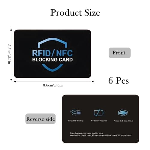 SiHuiTu RFID Blocking Card 6 Pack, Credit Card Protector, Anti-Theft NFC Blocker, Contactless Card Protection Shield for Wallets (Black-Blue) — view 2