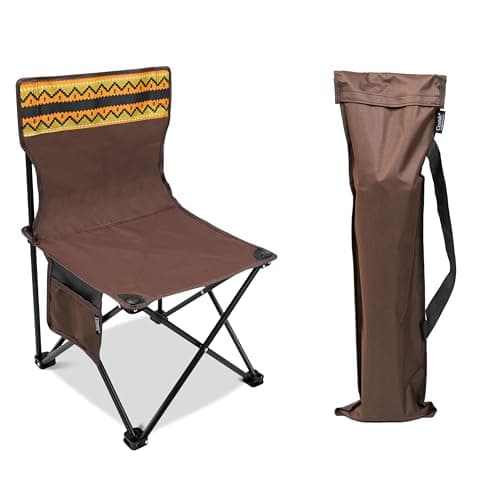Crystals Folding Camping Chair, Compact, Heavy Duty, Portable, Lightweight & Foldable with Side Pocket, Picnic Chair for Fishing, Garden, Travel - Brown