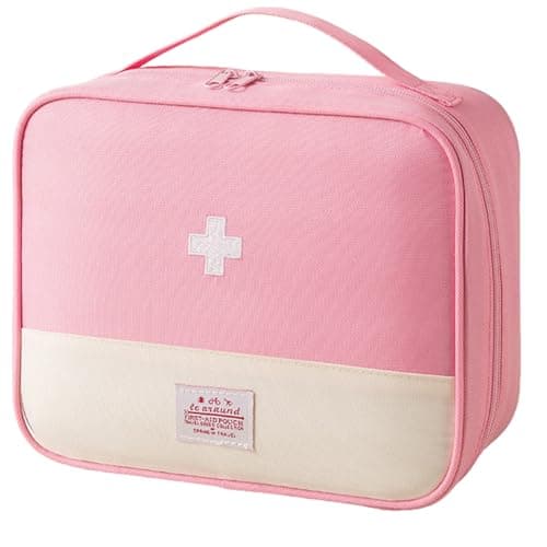 Portable First Aid Kit - Compact Emergency Medical Storage Bag Empty Medicine Bags for Travel, Camping, Hiking, Home, Car and Office Drug Pack Storage (26 x 12x 21cm Pink)