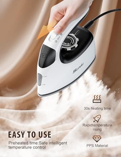 Sundu Mini Travel Iron with Steam,1000W Portable Steamer Samll Iron for Quilting & Sewing,300 Microsteam Holes,90ml water tank,lockable safety base,Digital Temperature Control-Black — view 3