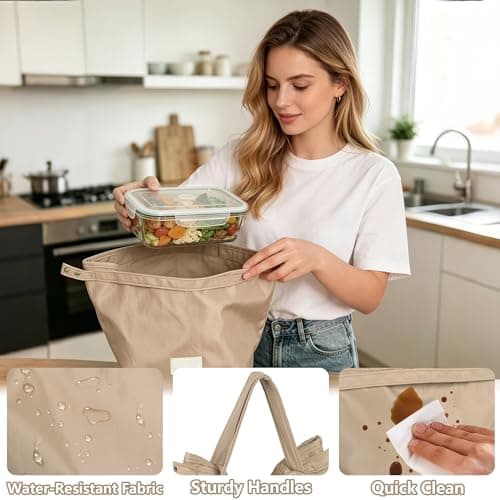 Winsegom Roll-Top Insulated Lunch Bag, 10L Waterproof Thermal Cooler Tote Bag, Reusable Leakproof Lunch Box for Men Women, Practical Food Storage Handbag for Work School Picnic Travel (Khaki) — view 2