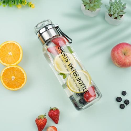 flintronic Glass Water Bottle-1 Liter, Borosilicate Glass Drink Bottle with Stainless Steel Filter, Leak-proof & BPA Free, Tea/Fruit Infuser for Home, School, Travel — view 6