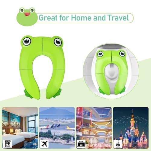 Pejoye Foldable Potty Toilet Training Seat, Travel Portable, Toddler, Folding Potty Training Seat for Kids with 6 Anti Slip Silicone Pads and 1 Carry Bag, Green Frog — view 5