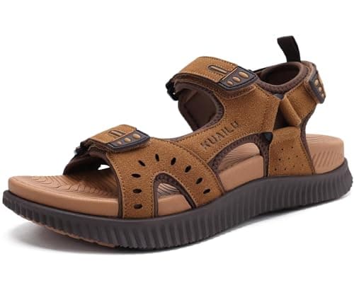 KuaiLu Mens Leather Hiking Sandals with Orthopedic Arch Support