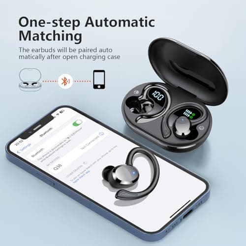 Wireless Earbuds Sport, New Bluetooth 5.4 Headphones with Earhooks, 68H Bluetooth Ear Buds with 4 ENC Noise Cancelling Mic, Earphones Dual LED Display, IP7 Waterproof Ear Buds for Sport/Gym/Running — view 6