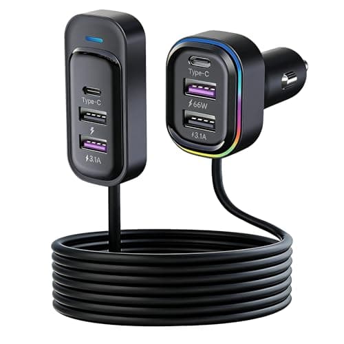 Car USB Charger,6-Port, 18W+15W, QC 3.0 Fast Charging, 1.5m Extension Cable