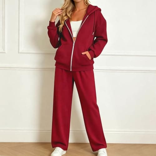 Track Suits for Women Set Cotton xxl xl 3xl xs Yellow Pink Full Zip Hoodie Tracksuit 2 Piece Outfit Long Sleeve Hooded Sweatshirt Jogger Pants Athletic Loungewear Set Birthday Gifts for Tennis Walking — view 2