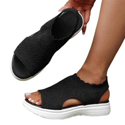 Sandals Women's Breathable Women's Wedge Sandals with Soft Sole Toe Cap Mesh Fabric, Open Toe Fashionable Versatile Summer Shoes, Women's Sandals Summer for Beach Travel, black, 9 UK — view 4