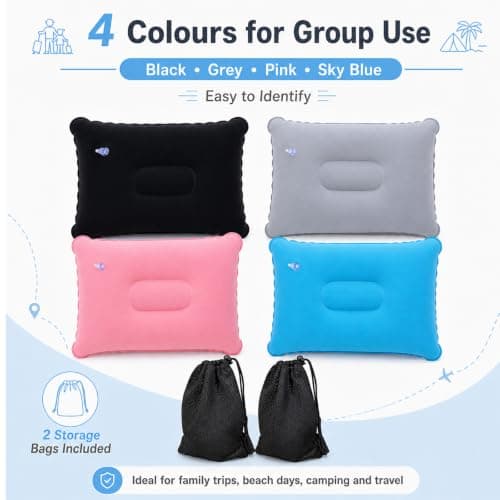 Pownert 4 Pack Blow Up Pillow 43 x 27cm, Inflatable Pillow Set with 2 Storage Bags, Beach Pillow for Sunbathing, Sunbed Pillow, Inflatable Cushion for Sun Lounger Camping Travel — view 4