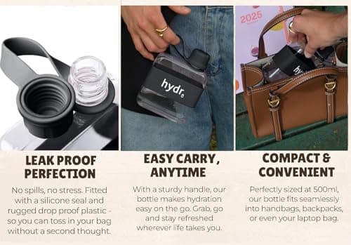 hydr™ v2 Flat Water Bottle For Handbag & Flexible Cleaning Brush | 320ml Tritan BPA Free Slim Travel Water Bottle, small water bottle for handbag (Nero Black) — view 4