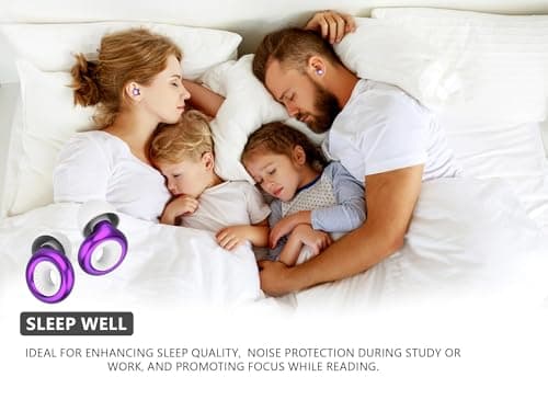 Reusable Ear Plugs for Sleep - Noise Cancelling, Snoring, Travel, and Concerts | 25dB Hearing Protection with Noise Reduction | Comes with 8 Ear Tips and XS/S/M/L - Black (Purple) — view 3