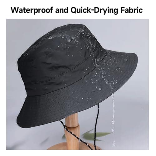 AHRLIC Waterproof Bucket Hat for Men and Women, Foldable Boonie Sun Hat with Wide Brim, UPF 50+ UV, Adjustable Chin Strap, Quick Dry Rain Hat for Fishing, Hiking, Camping, Travel and Outdoor Use Grey — view 6