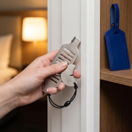 HOMSFOU 2pcs Portable Door Lock for Travel Stainless Steel Punch-Free Security Lock with Easy Installation and Single Hand Operation, for Bedroom and Hotel Doors During Vacations — view 5