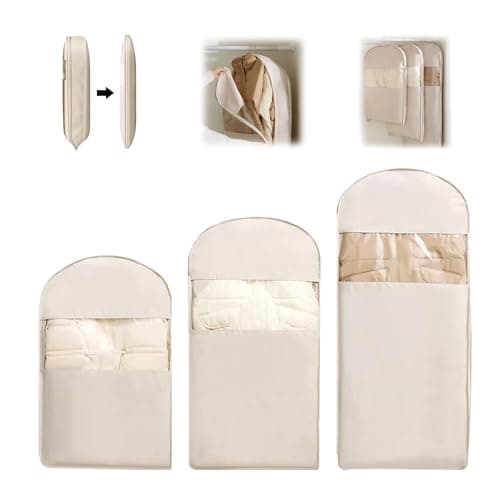 Space Saving Hanging Garment Bag with Self Compression Zipper, Heavy-Duty Vacuum Storage Bags for Clothes, Wardrobe Organizer, Waterproof Compression Bags for Travel, Winter Seasonal Clothing Storage