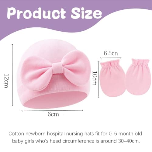 TouKingda Newborn Baby Girls Hat Mittens 2 Pack 0-6 Months Pink — view 2
