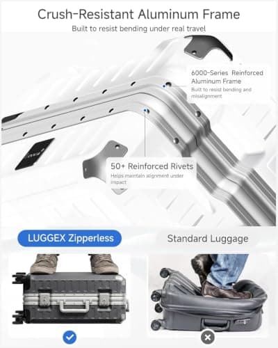 Luggex Zipperless Suitcase with Aluminum Frame, Polycarbonate Hard Shell Carry On Suitcase with Spinner Wheels, TSA Lock (Charcoal Metallic, 55,8x37x24 cm) — view 4