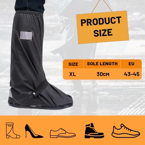 DBTW Waterproof Rain Boot Shoe Cover, XL Foldable Rain Overshoes, Black — view 2