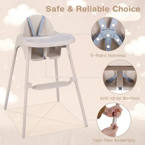 COSTWAY High Chair for Babies and Toddlers, 4 in 1 Convertible Baby Highchair with 2 Heights, Removable Double Tray, 5-Point Harness & Reversible Footrest, Infant Feeding Chair for 6-36 Months (Khaki) — view 5