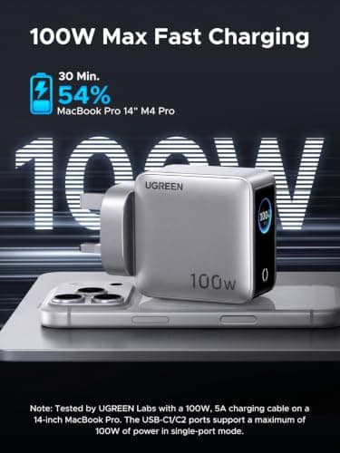 UGREN 100W USB C Charger Plug, 4-Port GaN, Smart Display, Touch Control — view 4