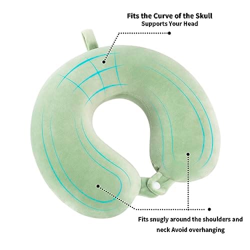 WENGX Travel Pillow Neck Pillow Memory Foam Travel Pillows Head Support Cushion for Airplane Train Car Office Travel Essential Flight Pillows for a Long Hauls Sleeping Rest (Green) — view 5