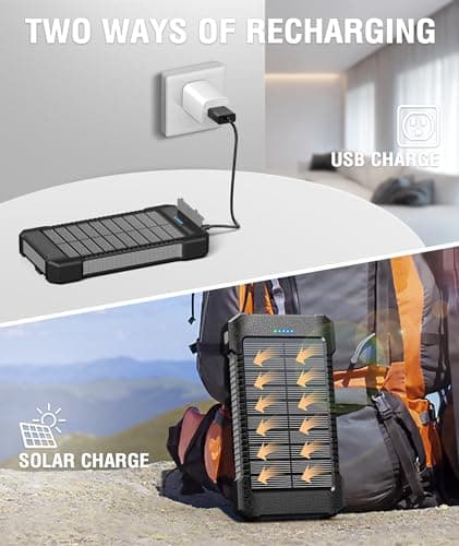 Solar Power Bank 26800 mAh with Suction Cup Mount, Power Bank External Batteries 3 USB Ports with Torch Continuous Light/SOS/Strobe Waterproof Outdoor Solar Charger for Phones — view 4