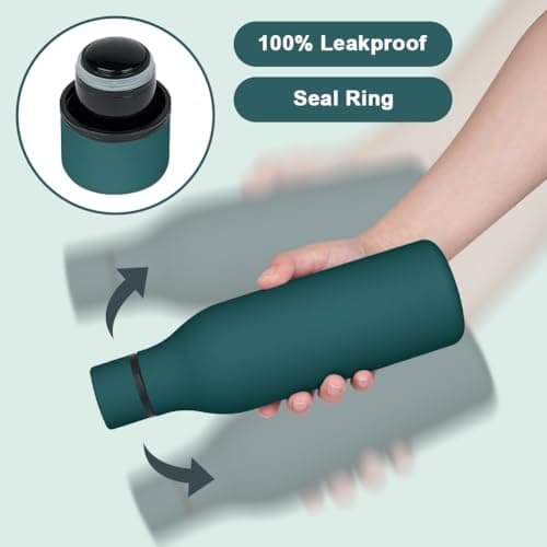 flintronic 550ml Water Bottles with Strap,Double Wall Vacuum Insulated Water Bottles Keeps Drinks Cold 24 Hrs/Hot 12 Hrs|Leak Proof|BPA Free,Stainless Steel Water Bottles for Gym,Hiking-Forest Green — view 6